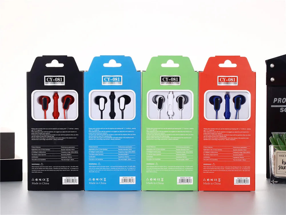 High Quality CY-081 Wired Earphone Stereo Universal Sports In-Ear Headphone with Mini Microphone 3.5mm Bass Music Headset