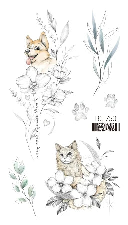 Waterproof 100 Different Cat Dog Deer Tattoo Designs for Women Men Body Art Colorful Black Fake Arm Hands Animal Tattoo Stickers