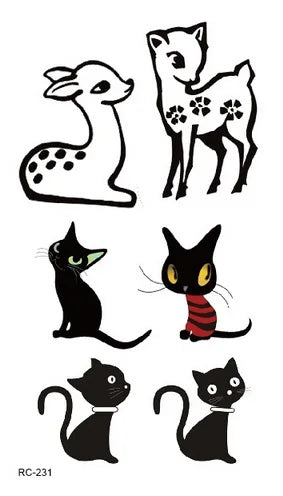 Waterproof 100 Different Cat Dog Deer Tattoo Designs for Women Men Body Art Colorful Black Fake Arm Hands Animal Tattoo Stickers