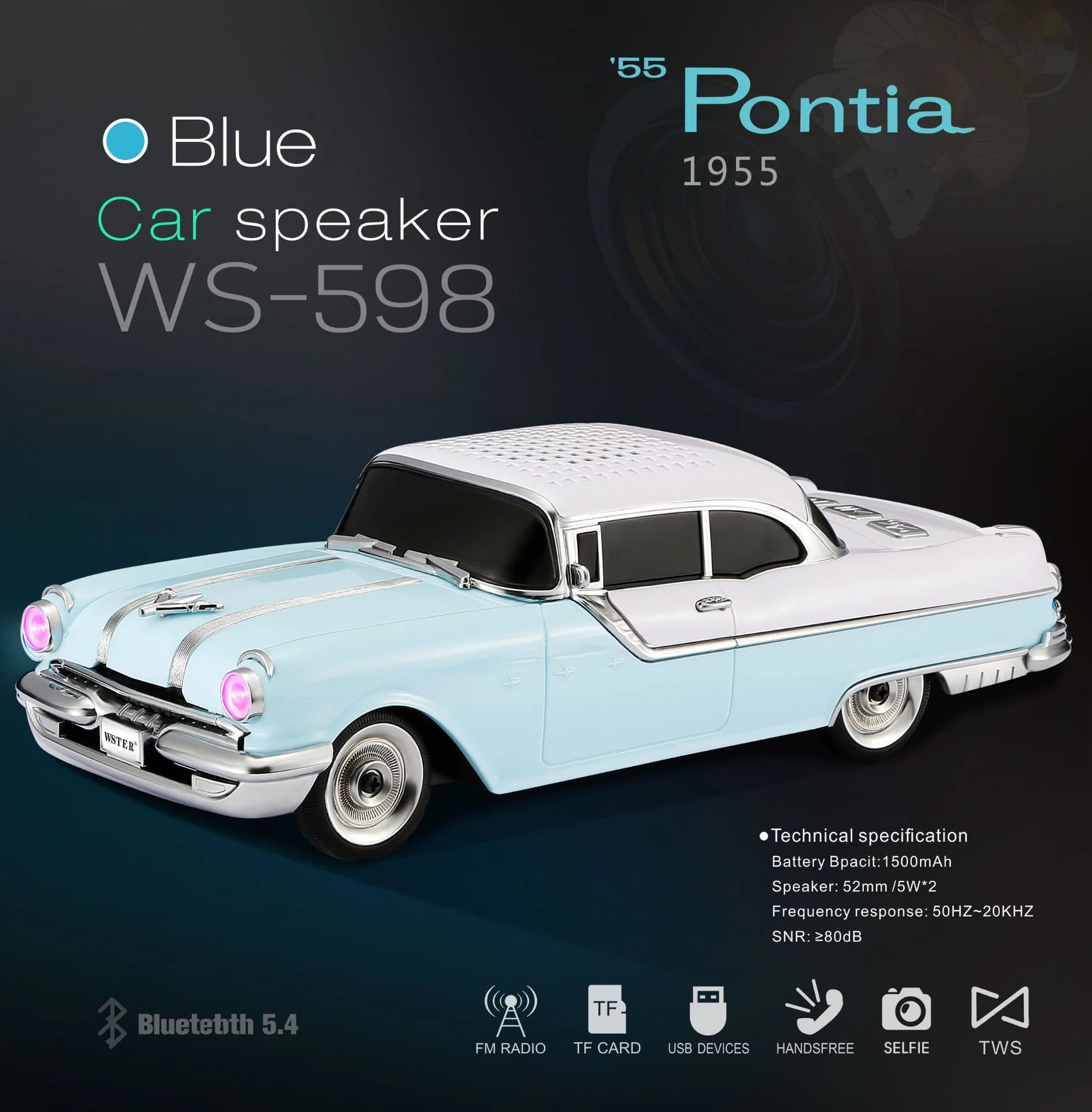 NEW WS-598 1500mAh Classical Car Design Wireless Home Theater Sound System Portable Mini Blue Tooth Party Speaker