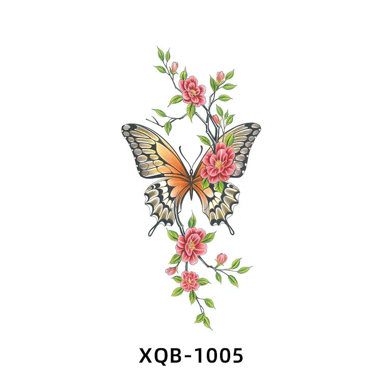 2025 New Waterproof Color Butterfly Flowers Temporary Tattoo Sticker Wholesale Arm/Chest Tattoo Decal for Body Application