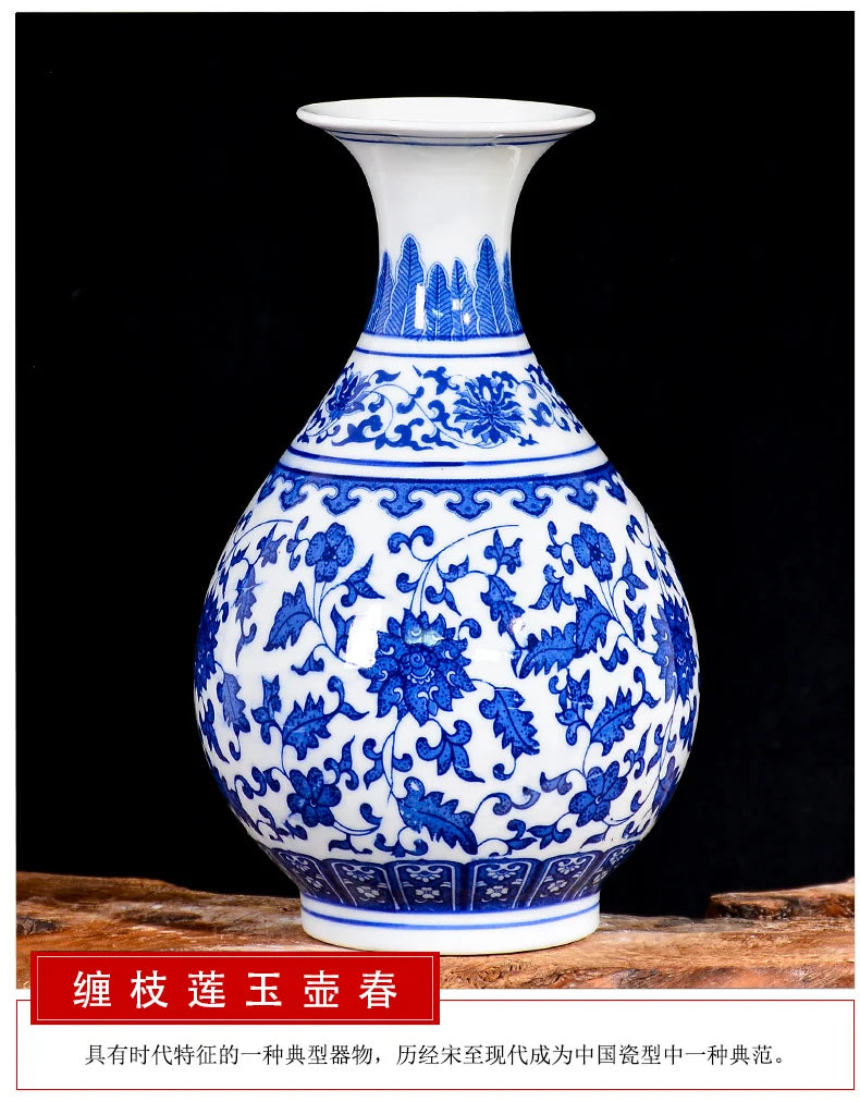 Blue and White Porcelain Vase Decoration living room flower arrangement antique decorative crafts Jingdezhen ceramics vases
