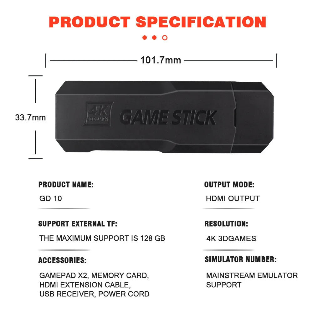 Wholesale Christmas Home Gift Retro 4K GD10 Plus P3 Rechargeable Controller Family TV Video Games Console X2 Game Stick