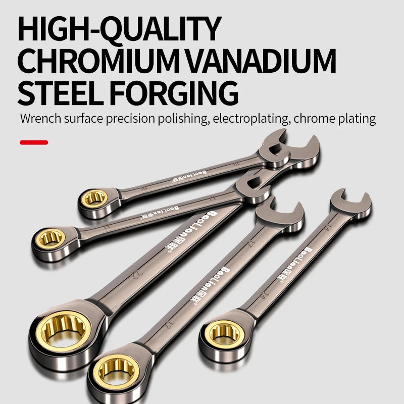 Open End Metric Combination Spanner Set Ratchet Wrench for Car Repair Hand Power Torque Tool with OEM Support CR-V Material Bags