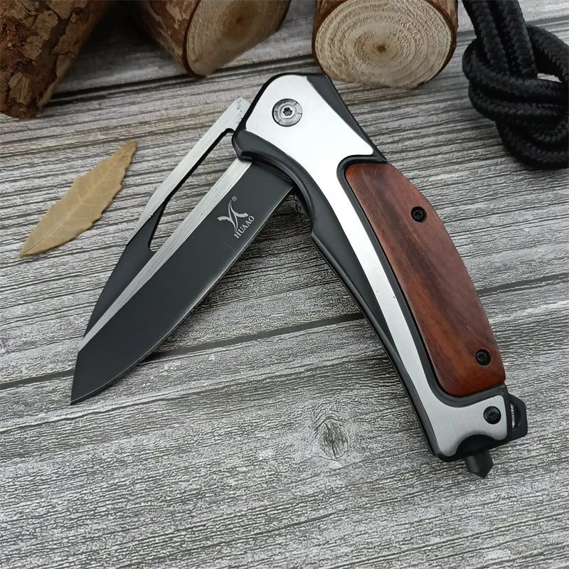 HUAAO DA130 High-quality Colored Wood Handle Tactical Pocket Knife Camping EDC Hunting Folding Knife Tools