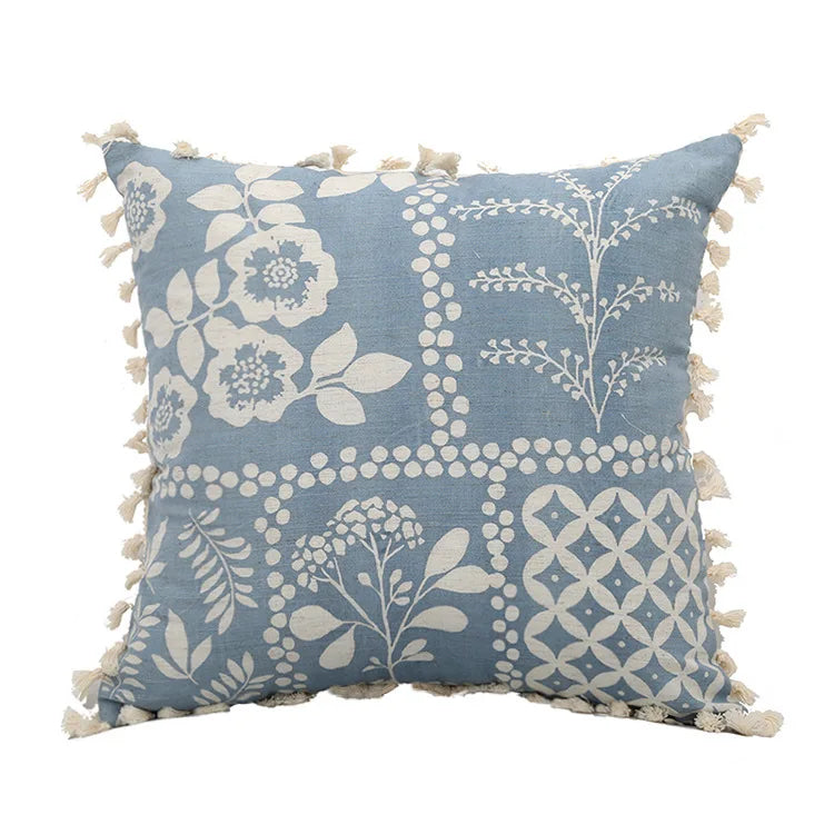 Vintage Pillow Cover 45x45cm/30x50cm Blue Cushion Cover With Tassles for home decoration Living Room Boho Style Retro