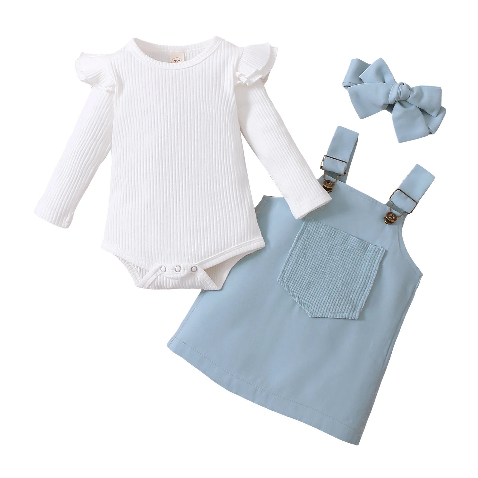 2021-06-19 Lioraitiin 0-18M Infant Baby Girl 2Pcs Autumn Clothing Long Sleeve Solid Romper Top Suspender Skirt 2Colors