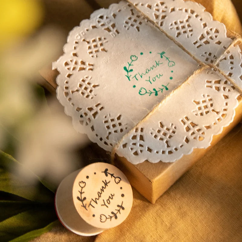 6pcs Thank You Wood Rubber Stamps Round Wooden Stamp DIY Craft Scrapbooking Stamping Birthday Party Christmas Wedding Decoration