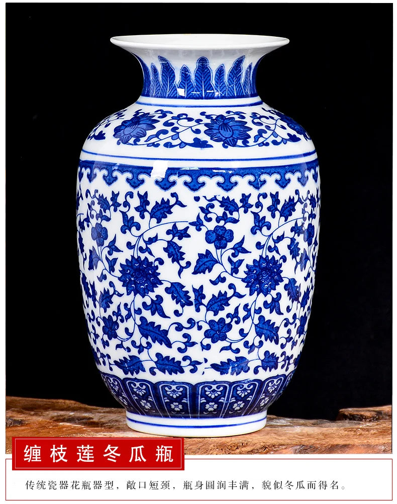 Blue and White Porcelain Vase Decoration living room flower arrangement antique decorative crafts Jingdezhen ceramics vases