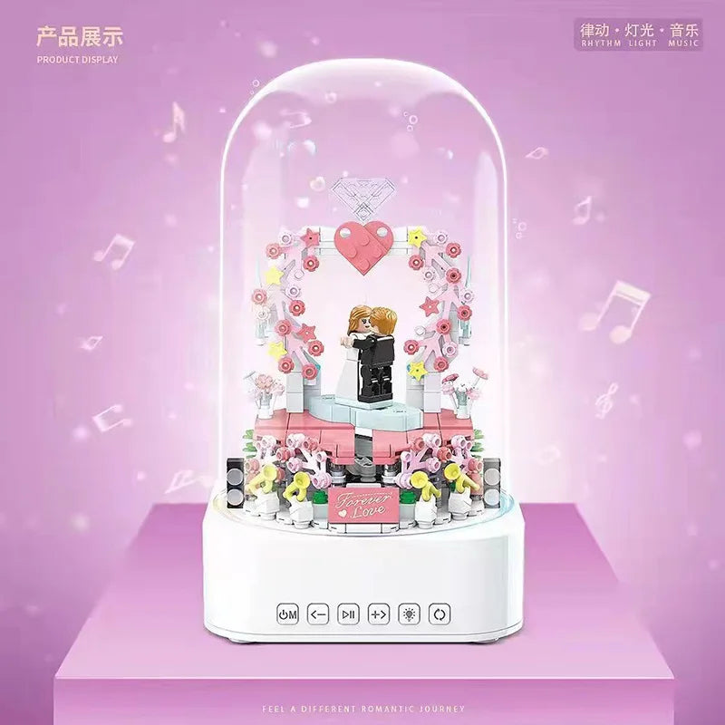 Sweet Wedding Bluetooth Music Box Building Blocks 100225 Full Crown Electric Light Assembled Children's Toy Gift Made of Plastic