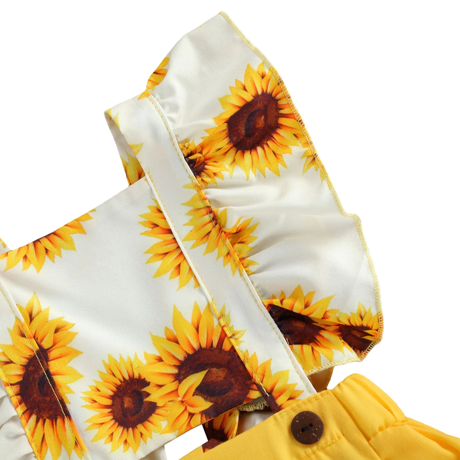 Kids Bodysuit with Headband, Sunflower Print Square Collar Fly Sleeve Hollow Out Romper+ Hairband, 0-24 Months