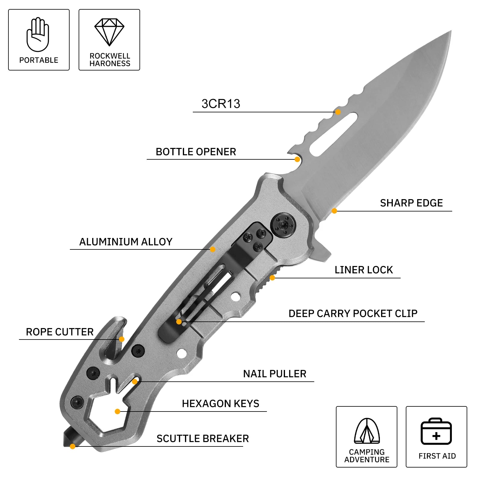 Hand Tools Outdoor Folding Knife Camping Folding Knife with Aluminum Handle