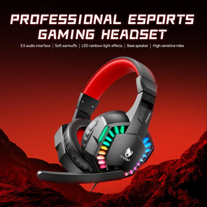 T-WOLF H120 Wired Gaming Headphones RGB Headset On-ear Headphones E-sport Professinal Headset for Gamer Desktop Pc