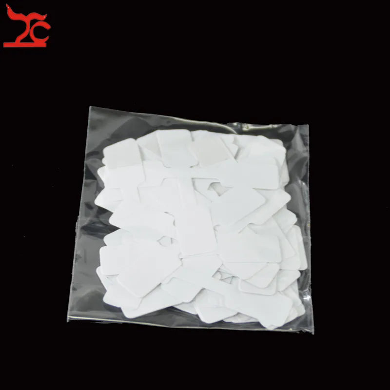 50/100 قطعة من علامات المجوهرات الورقية الفارغة المحمولة على شكل دمبل أبيض مستطيل أداة تسمية ذاتية اللصق علامات المجوهرات بالجملة