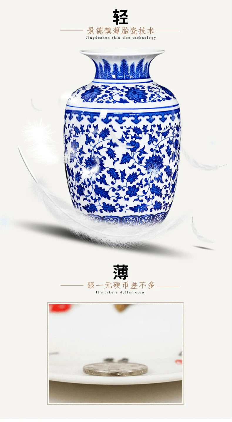Blue and White Porcelain Vase Decoration living room flower arrangement antique decorative crafts Jingdezhen ceramics vases