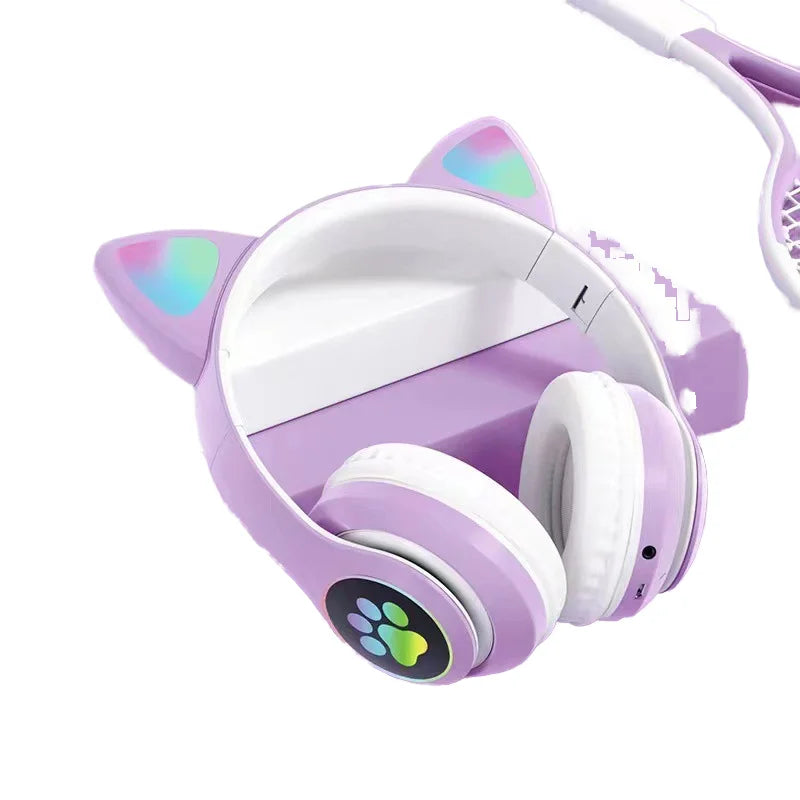 HiFi Universal Cute RGB  Wireless Headphones STN28 Cat Ears Wireless Headphone Stereo Music Light up Gaming Headset with Mic