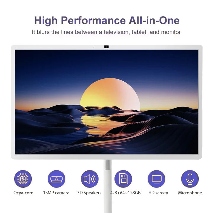 32-Inch LCD Smart Android 13 TV with LED Screen White Cabinet Portable 10-point Touch 13MP Camera HD Resolution