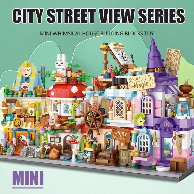 Mini City Street View Magic House Building Blocks Friends Figures Architecture Cottage Bricks Toys For Children Gifts