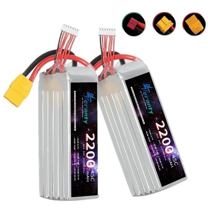 7.4V 11.1V 14.8V 22.2V Lipo Battery 2200mAh 45C With T/XT60 Connector for RC Aircraft Model Lithium Battery FPV Drone Car Parts