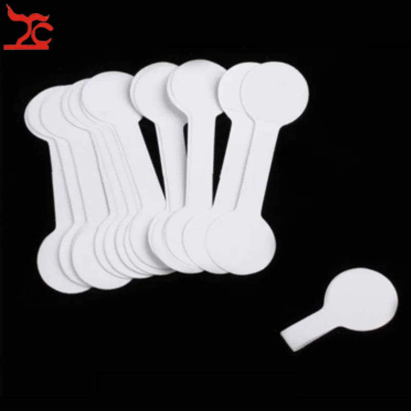 50/100 قطعة من علامات المجوهرات الورقية الفارغة المحمولة على شكل دمبل أبيض مستطيل أداة تسمية ذاتية اللصق علامات المجوهرات بالجملة