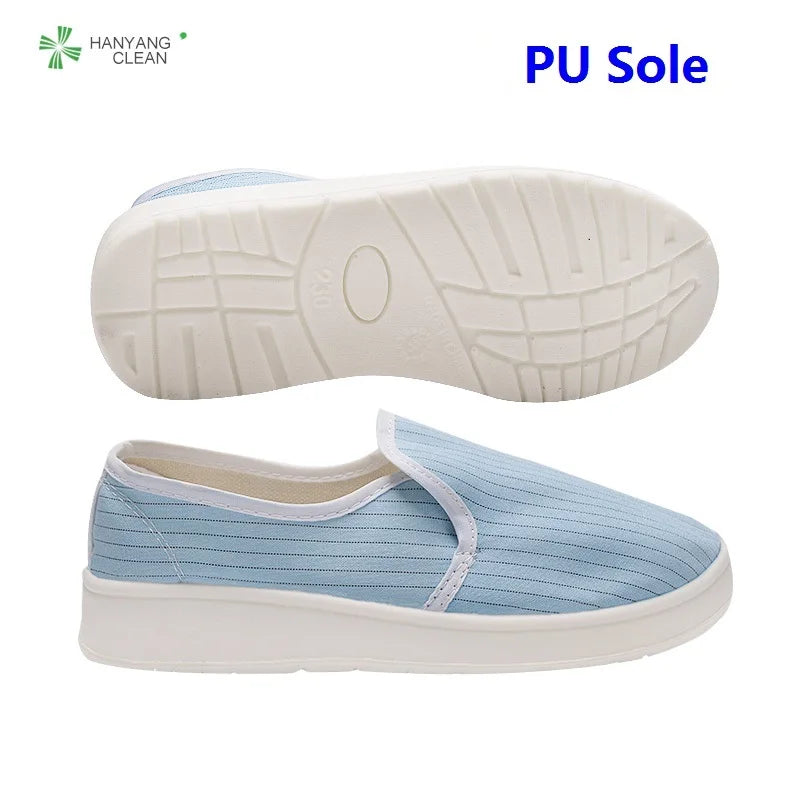 H-3513 Clean Room Stripe Canvas Antislip PVC Sole Breathable ESD Antistatic Unisex All Season Working Shoes