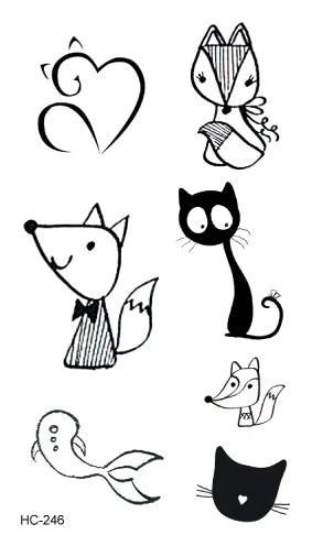 Waterproof 100 Different Cat Dog Deer Tattoo Designs for Women Men Body Art Colorful Black Fake Arm Hands Animal Tattoo Stickers
