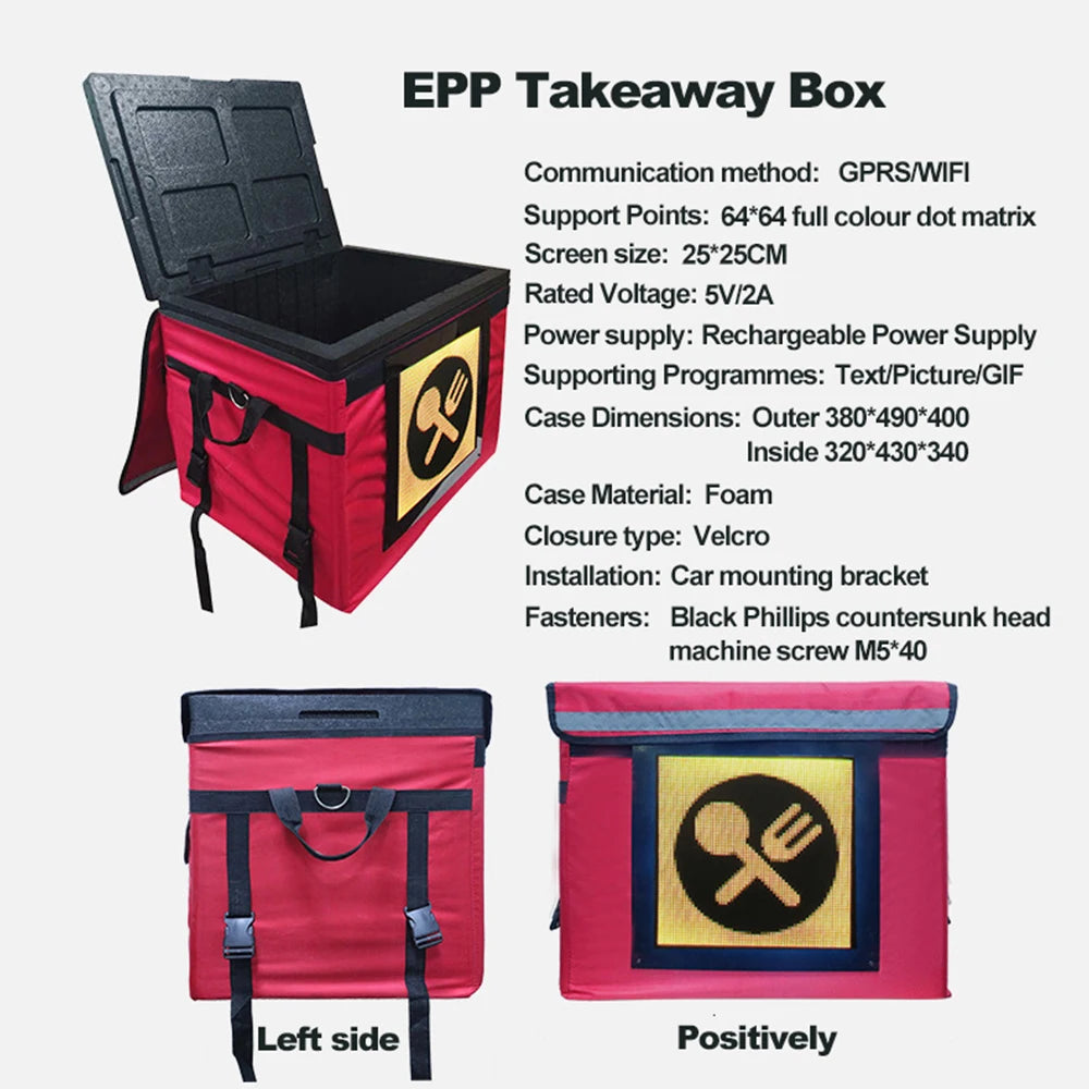 Motorcycle Led Rear Box 4G Gps Outdoor Motor Led Delivery Box Food and Advertising Led Display Box for Takeaway & Delivery Bikes