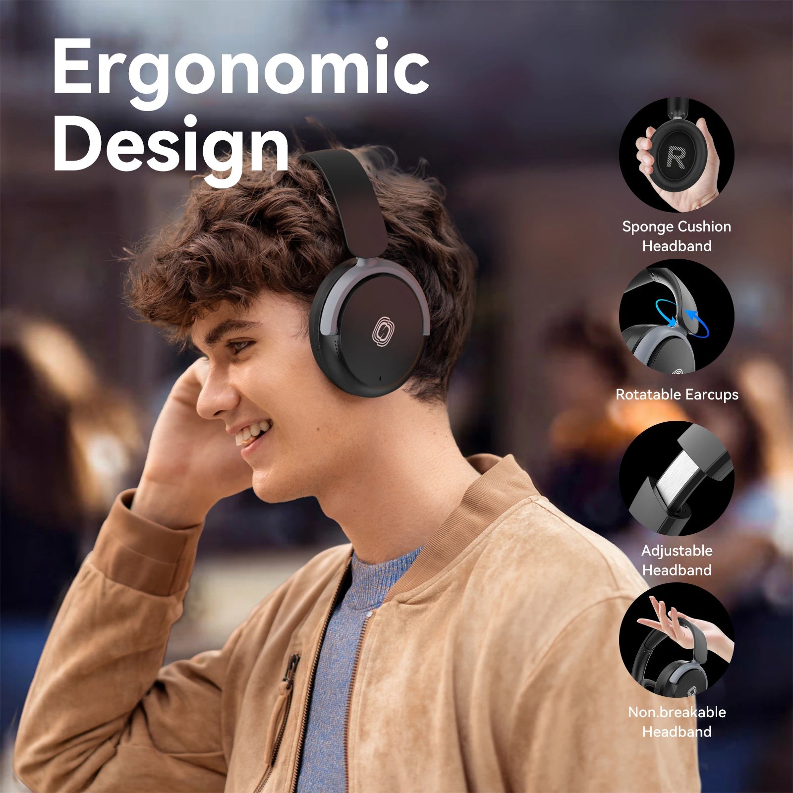 SADES Unbktom Foldable Hifi Stereo Anc Enc Noise Cancel Wireless Over Ear Headphones Bluetooth Headset With Adjustable Headband