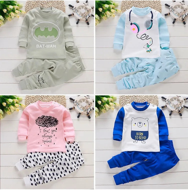 Fall Baby Unisex Clothes 2021 New Children Pure Cotton Underwear Set Printed Cartoon Baby Outfits Leisure Wear Infantil Suits