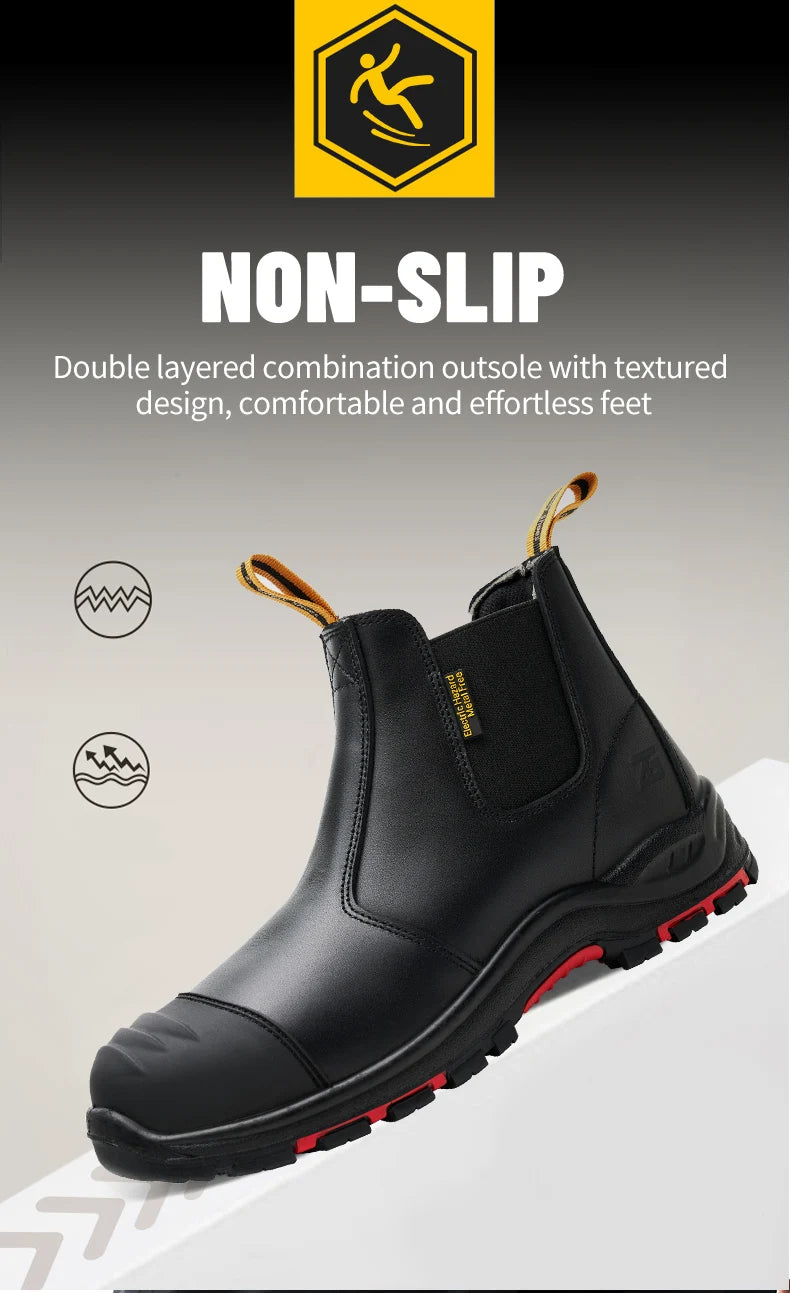 Men's High Quality Genuine Leather Working Shoes PU Mesh Insole Waterproof Safety Features for Spring Summer Winter Autumn