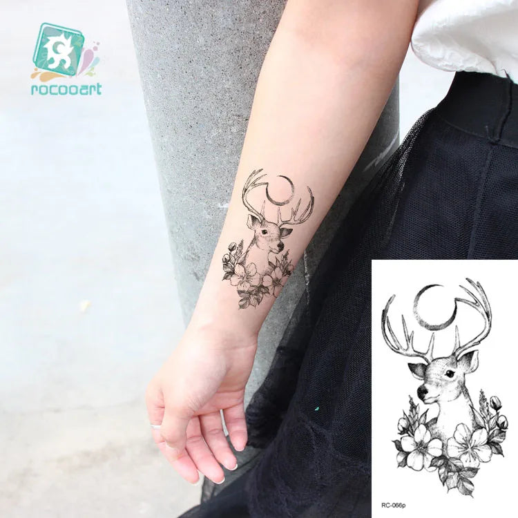 Waterproof 100 Different Cat Dog Deer Tattoo Designs for Women Men Body Art Colorful Black Fake Arm Hands Animal Tattoo Stickers