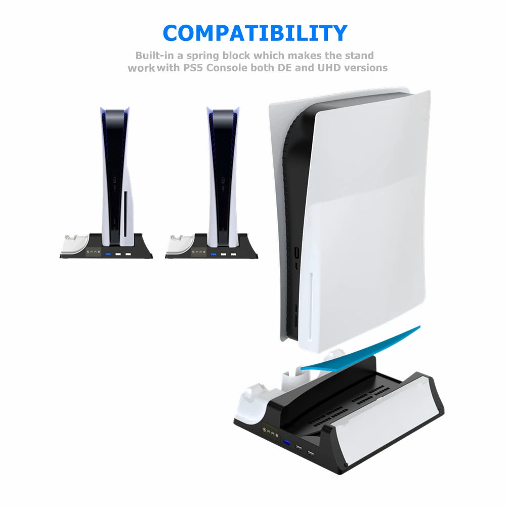 Charging Stand with Cooling Fan for PS5/PS5 Digital Edition Console and Controller With 14 Game Cards Slots and Headset Stand
