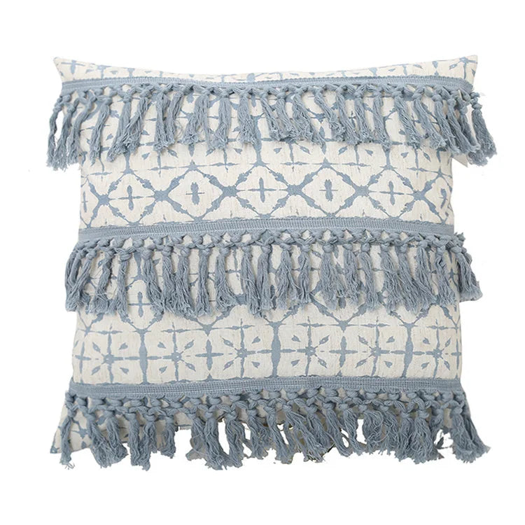 Vintage Pillow Cover 45x45cm/30x50cm Blue Cushion Cover With Tassles for home decoration Living Room Boho Style Retro