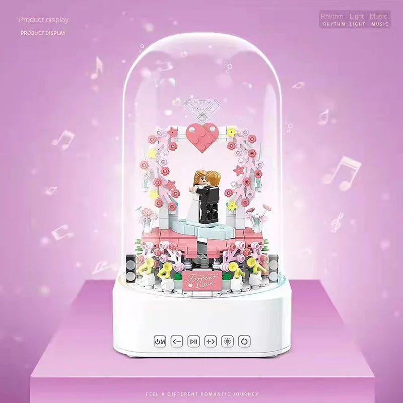 Sweet Wedding Bluetooth Music Box Building Blocks 100225 Full Crown Electric Light Assembled Children's Toy Gift Made of Plastic