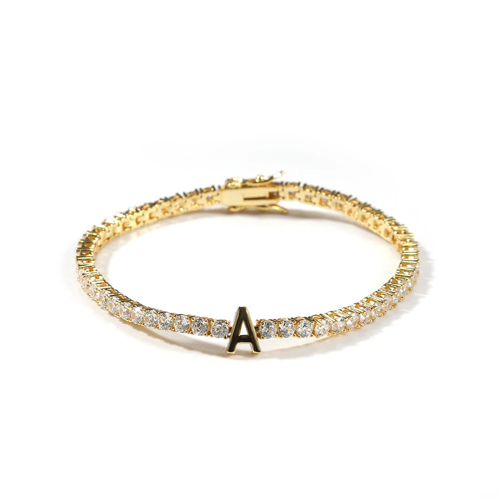 THE BLING KING Custom Name Bracelet For Women CZ 3mm Tennis Chain Iced Out Cubic Zircon 18K Gold Plated DIY Letters Jewelry Gift