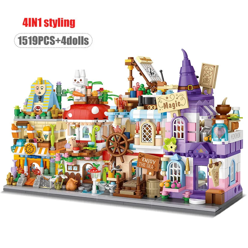 Mini City Street View Magic House Building Blocks Friends Figures Architecture Cottage Bricks Toys For Children Gifts