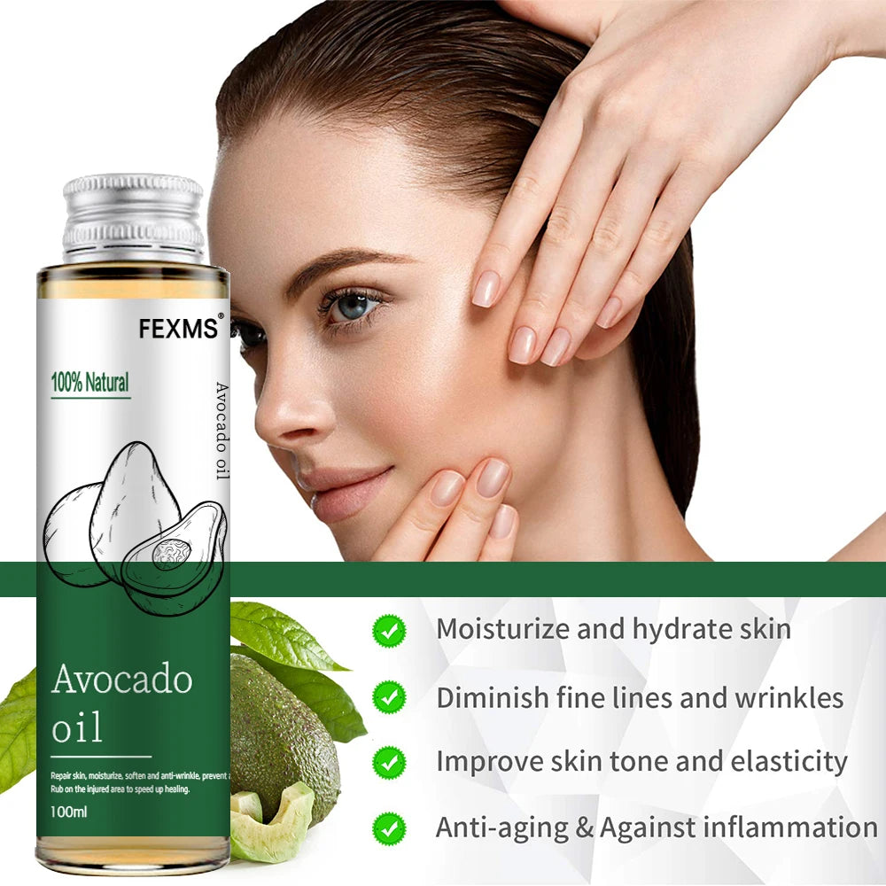 Avocado Oil For Hair and Skin - 100% Pure and Natural For Skin Care Massage Hair Care And Carrier Oil To Dilute Essential Oils
