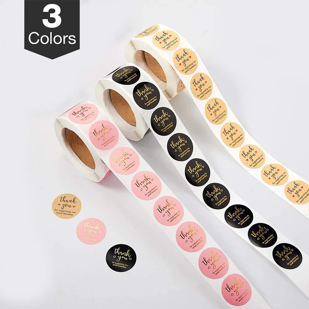 100-500pcs Thank You for Supporting My Small Business Stickers Thank You Stickers Labels Seals Kraft Pink Black Labels For Shop