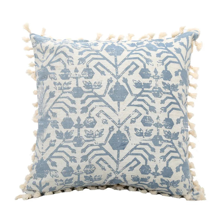 Vintage Pillow Cover 45x45cm/30x50cm Blue Cushion Cover With Tassles for home decoration Living Room Boho Style Retro