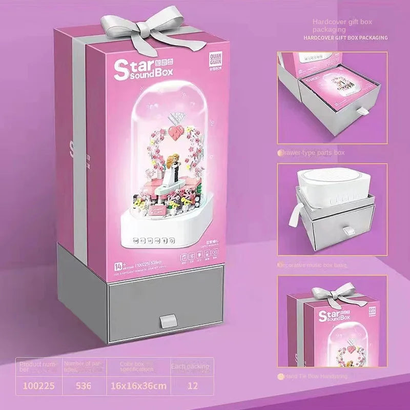 Sweet Wedding Bluetooth Music Box Building Blocks 100225 Full Crown Electric Light Assembled Children's Toy Gift Made of Plastic