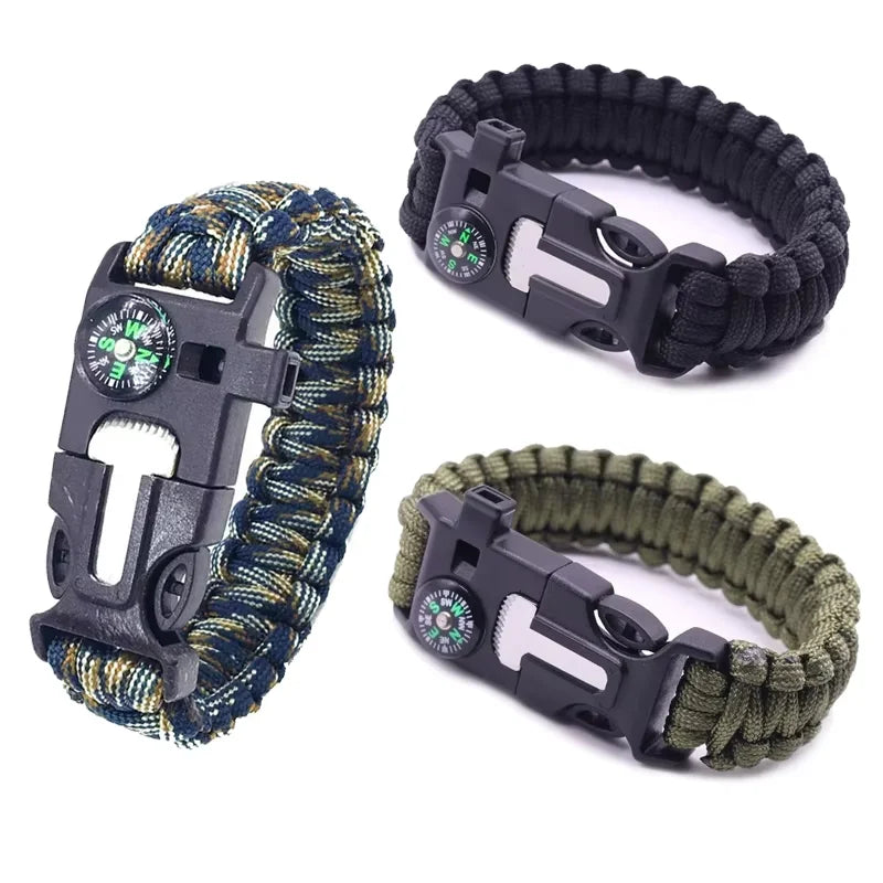 Umbrella Rope Bracelet Life-saving Bracelet Steel Loud Whistle Compass Mini Saw for Hiking Camping Exploration Emergency Tools