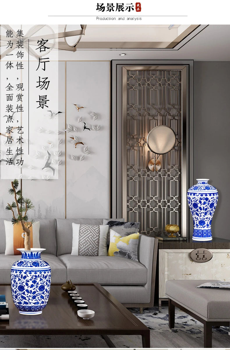 Blue and White Porcelain Vase Decoration living room flower arrangement antique decorative crafts Jingdezhen ceramics vases