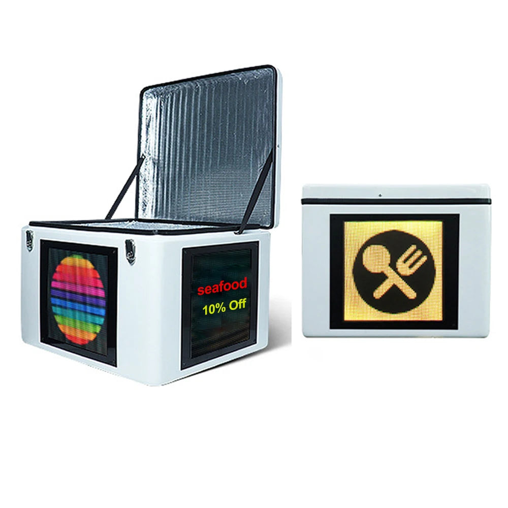 Wholesale Durable Bike Motorcycle Bicycle Cooler Box Pizza Thermal Food Delivery Box With Advertising Screen Outdoor Waterproof