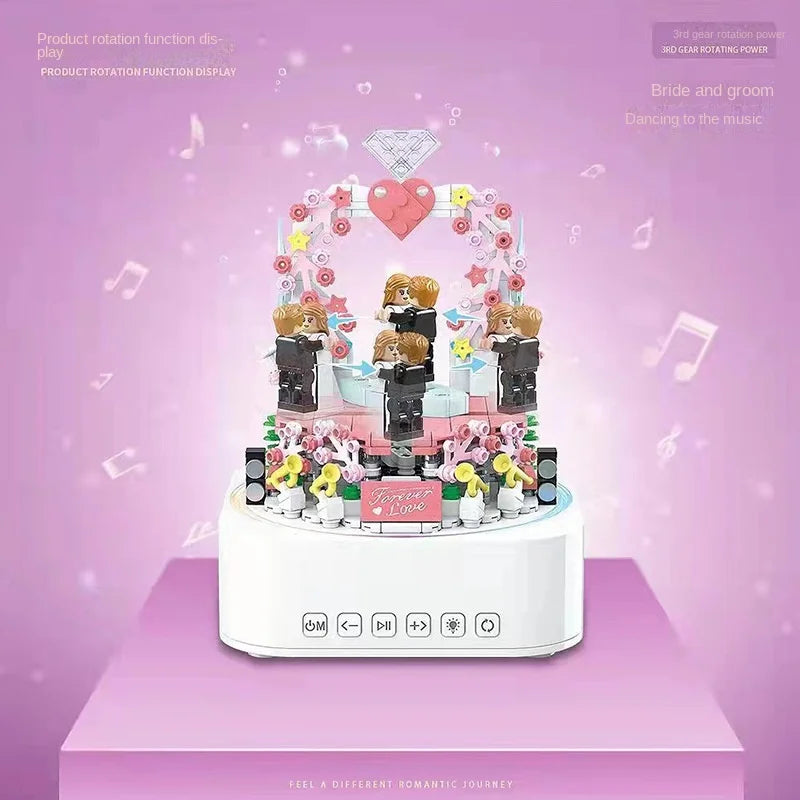 Sweet Wedding Bluetooth Music Box Building Blocks 100225 Full Crown Electric Light Assembled Children's Toy Gift Made of Plastic