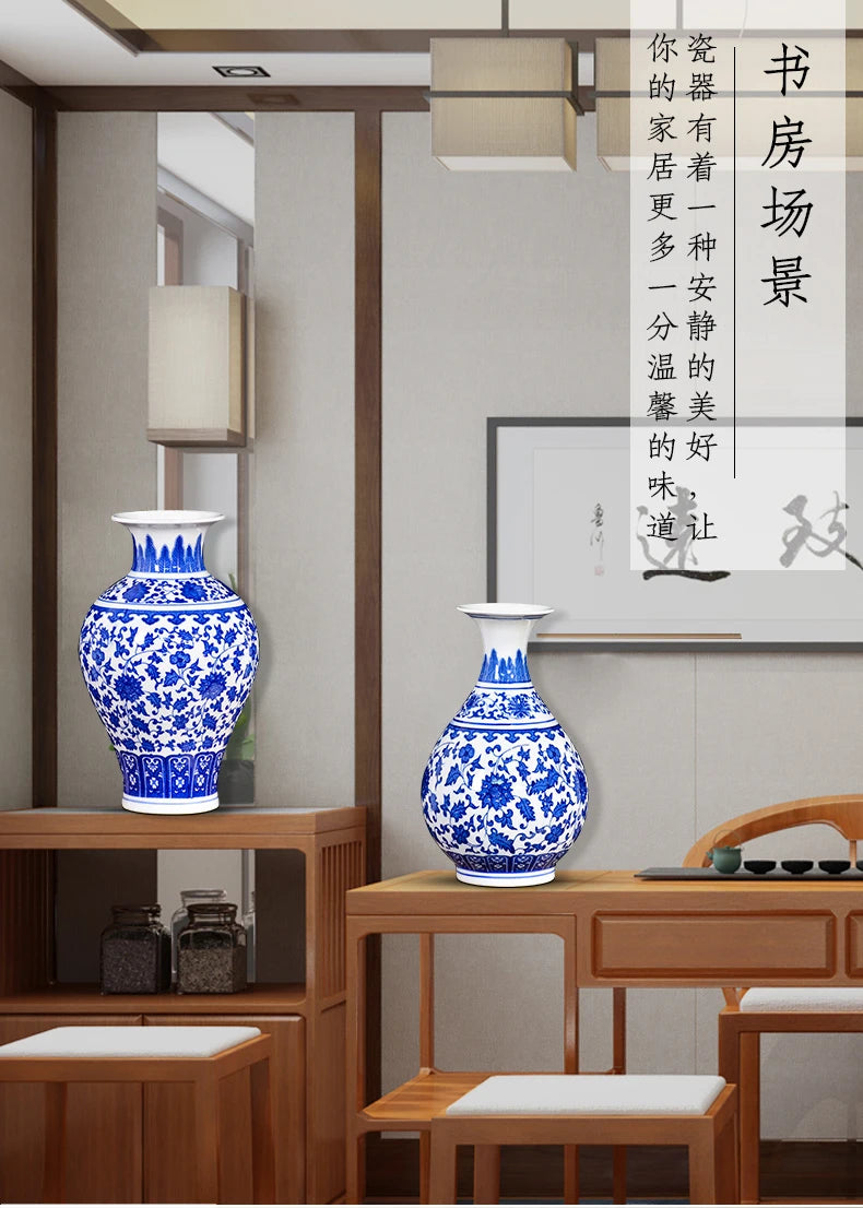 Blue and White Porcelain Vase Decoration living room flower arrangement antique decorative crafts Jingdezhen ceramics vases