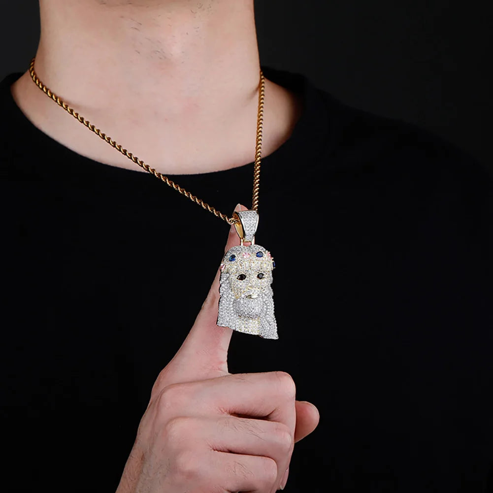 TOPGRILLZ Hip Hop Jesus Pendant Necklace High Quality Copper Gold Plated Iced Out Micro Pave Cubic Zirconia Punk Style Jewelry