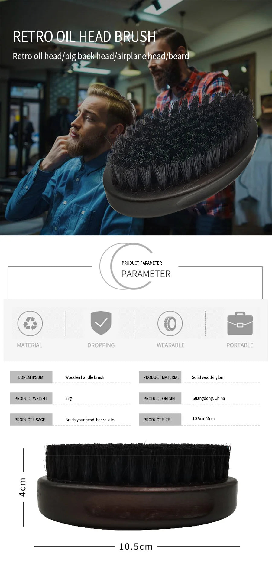 Brosse à cheveux a poils de sanglier pour hommes