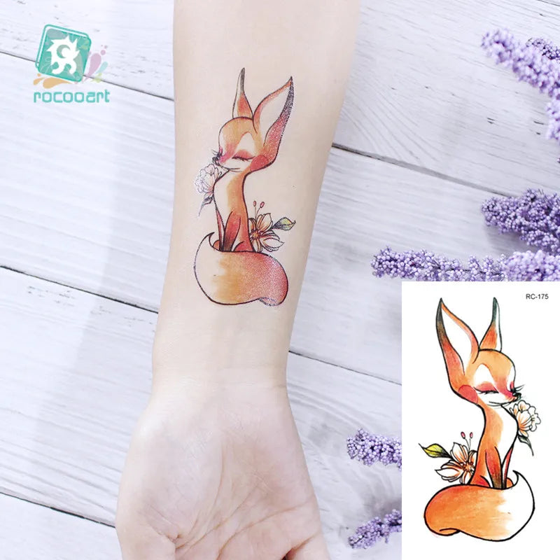 Waterproof 100 Different Cat Dog Deer Tattoo Designs for Women Men Body Art Colorful Black Fake Arm Hands Animal Tattoo Stickers