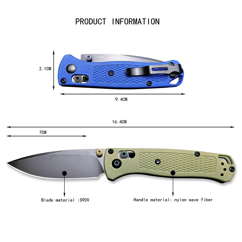 BM 533/535 Folding Knife S90V Blade Nylon Glass Fibre Handles Sharp Field Hunting Knife Survival Tactical Tool with Pocket Clip