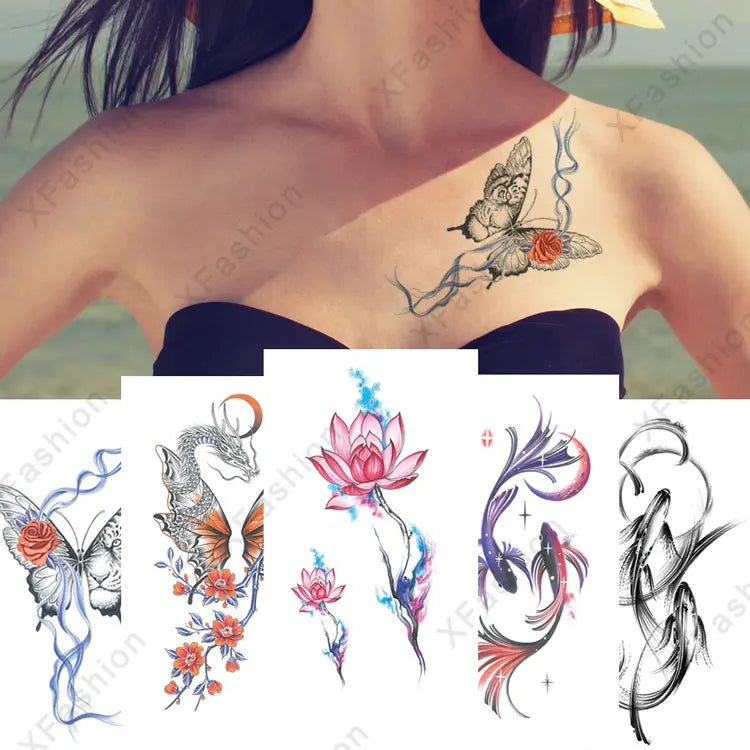 2025 New Waterproof Color Butterfly Flowers Temporary Tattoo Sticker Wholesale Arm/Chest Tattoo Decal for Body Application